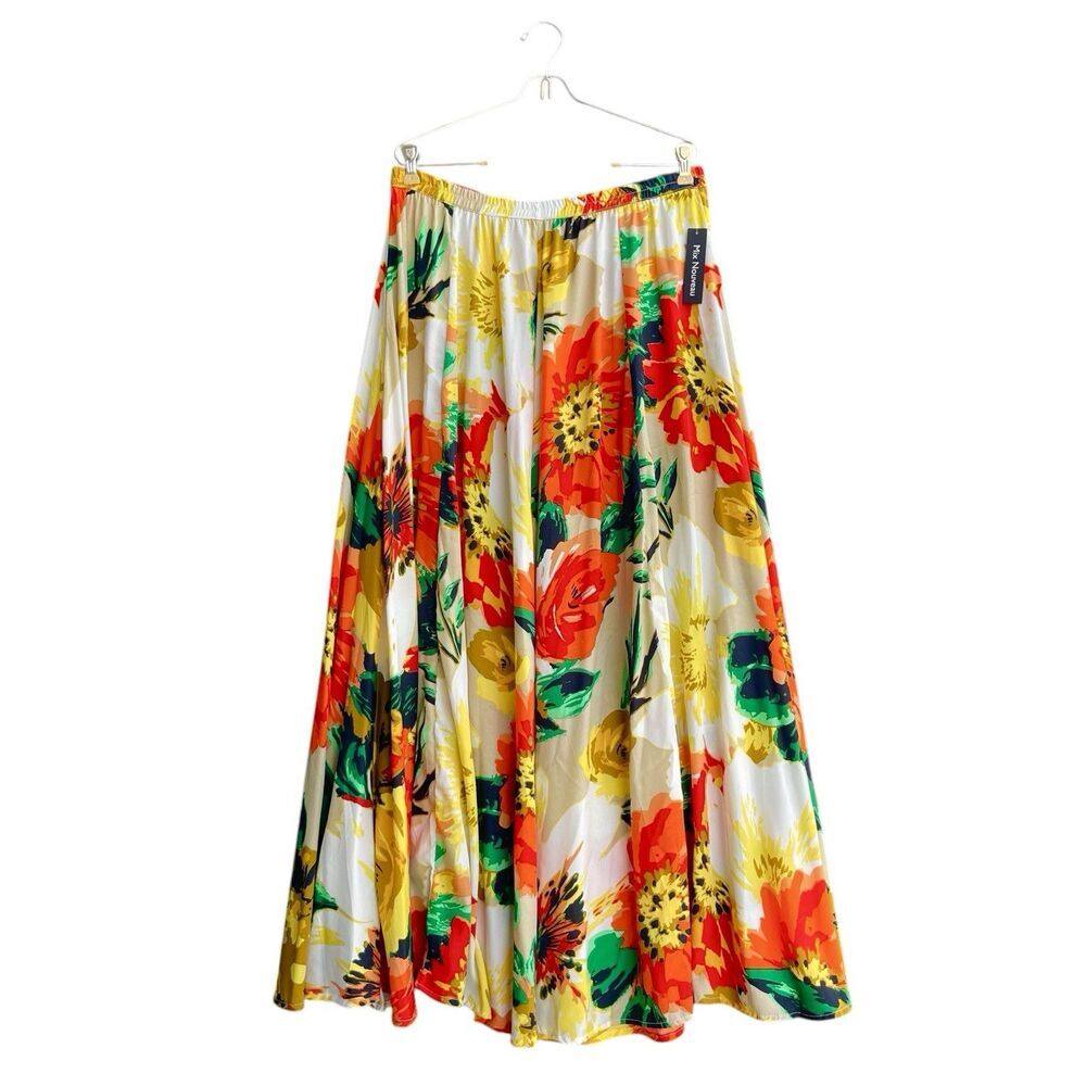 Mix Nouveau Pull-On Maxi Skirt Vibrant Floral Elastic Waist Women's L Multicolor